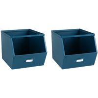 Stapelbare opbergmand Open Metal Box - 4x - L23 x B32 x H21 cm - metaal - donkerblauw