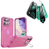 iPhone 17 Bundle Cyber Tough Magnetic Case (Camera Control, Stash Stand) and Armorite Screen Protector - Rosy Pink