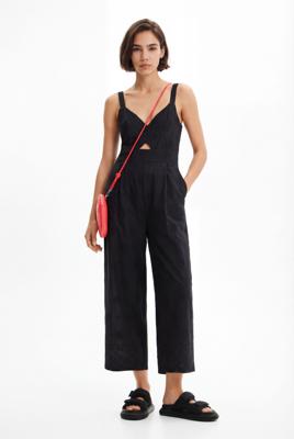 Lange gevlokte jumpsuit - BLACK - S