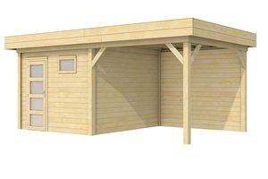 Blokhut Tapuit 300x300 cm + luifel 400 cm- Plat dak- Onbehandeld vurenhout- Woodvision