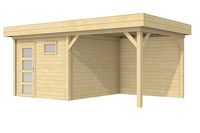 Blokhut Tapuit 300x300 cm + luifel 400 cm- Plat dak- Onbehandeld vurenhout- Woodvision