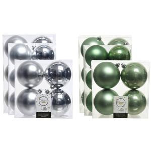 Kerstversiering kunststof kerstballen mix salie groen/zilver 6-8-10 cm pakket van 44x stuks - Kerstbal