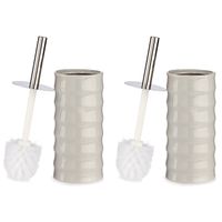Set van 2x stuks toiletborstel/wc-borstel kiezelgrijs gestreept keramiek 31 cm - Toiletborstels - thumbnail