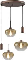 Masterlight 5-lichts hanglampGenua bruin met 2x goud glas Ø 24cm - 1x Ø 29cm en 2x pendel - 2972-15-15-50-5MC249