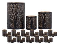 Levi - windlicht set - zwart en goud - metaal - 3-delig