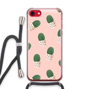 Cactusprint roze: iPhone SE 2020 Transparant Hoesje met koord