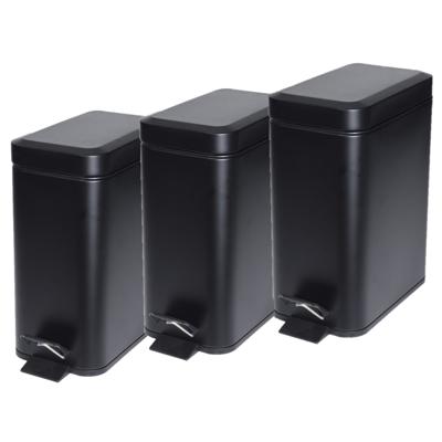 Pedaalemmer - 3x stuks - zwart - 5 liter - metaal - 25 x 14 x 29 cm - vuilnisbak - voor badkamer en