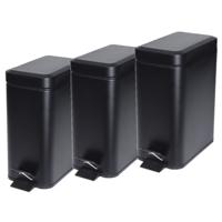 Pedaalemmer - 3x stuks - zwart - 5 liter - metaal - 25 x 14 x 29 cm - vuilnisbak - voor badkamer en