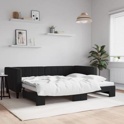 Slaapbank met onderschuifbed 90x190 cm fluweel zwart