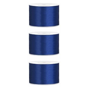 3x Hobby/decoratie donkerblauw satijnen sierlinten 5 cm/50 mm x 25 meter