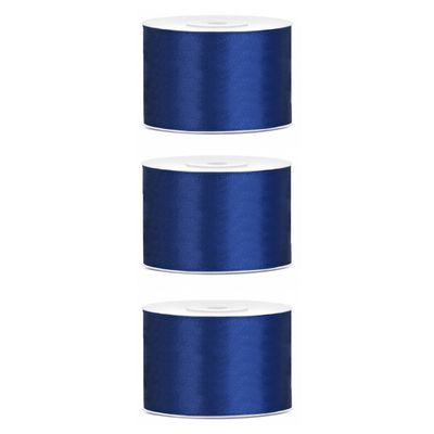 3x Hobby/decoratie donkerblauw satijnen sierlinten 5 cm/50 mm x 25 meter