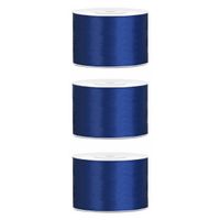 3x Hobby/decoratie donkerblauw satijnen sierlinten 5 cm/50 mm x 25 meter