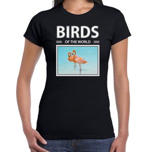 Flamingos t-shirt met dieren foto birds of the world zwart voor dames