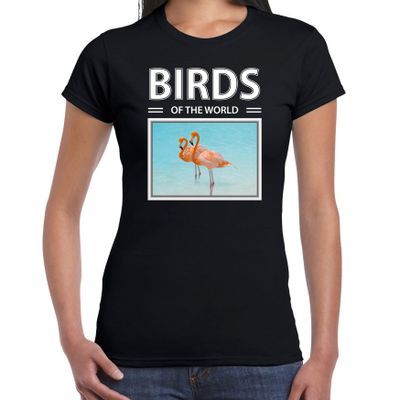 Flamingos t-shirt met dieren foto birds of the world zwart voor dames