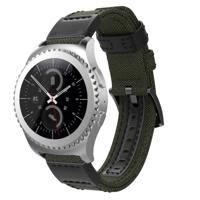 Canvas en lederen polsband horlogeband voor Samsung Gear S2/Galaxy actieve 42mm polsband grootte: 135 + 96mm (Army Green)
