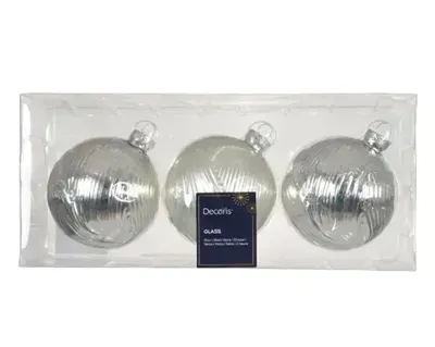 Kerstbal glas d8cm zilver 3st