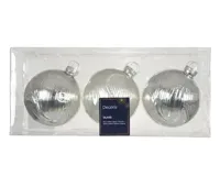 Kerstbal glas d8cm zilver 3st