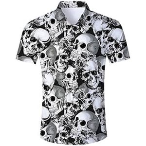 Voor heren Overhemd Doodskoppen Grafische prints Strijkijzer Zwart Rood Paars Zwart Wit Straat Casual Korte Mouw Afdrukken Button-omlaag Kleding Modieus Stoer Punk Gothic Lightinthebox