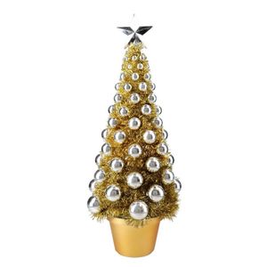 Complete mini kunst kerstboompje/kunstboompje goud/zilver met kerstballen 50 cm   -