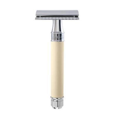 Edwin Jagger Razors Double Edge Safety Lined Rubber Coated Handle Ivory Chrome Ref.DE87RC14BL 1Stuks Edwin Jagger Razors Double Edge Safety Lined Rubber Coated Handle Ivory Chrome Ref.DE87RC14BL 1Stuks
