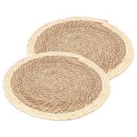 Placemats - 2x - D38 cm - gevlochten stro - beige - bohemian style