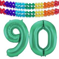 Folat Verjaardag Leeftijd folieballon - 90 jaar - groen - 86 cm - incl 2x slingers