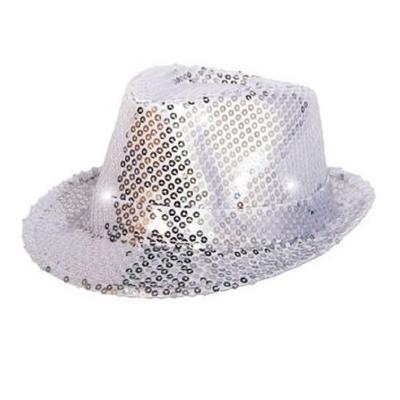 Carnaval verkleed party hoedje - zilver - trilbey hoedje - pailletten - met LED licht