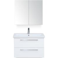 Como Badmeubelset 80 cm - Wit Hoogglans - Keramische Wastafel Wit met Spiegelkast