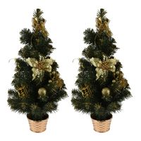 2x stuks kunstbomen/kunst kerstbomen met kerstversiering 60 cm - Kunstkerstboom