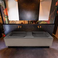 Badkamermeubelset Mondiaz Erin 150 cm met 1 Lade met RIDGE Wastafel Dubbel Dark grey Zonder Kraangaten Greeploos Mat Smoke