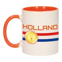 Holland vlag met medaille mok/ beker oranje wit 300 ml - thumbnail