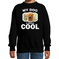 Honden liefhebber trui / sweater Shar pei my dog is serious cool zwart voor kinderen - thumbnail