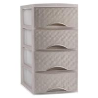 Plasticforte Ladeblok - 4 lades - kunststof - beige - rotan - bureau - 26 x 37 x 49 cm