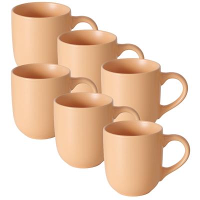 Koffiemokken Paris - 6x stuks - Keramiek - pastel oranje - 300 ml - 8 x 10 cm