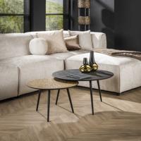 LifestyleFurn Ronde Salontafel Marylouise Metaal, Set van 2 stuks - Goud/zwart - thumbnail