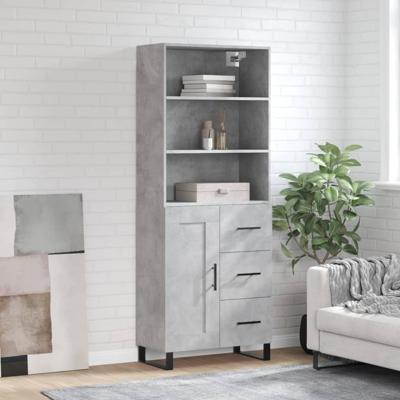 Hoge kast 69,5x34x180 cm bewerkt hout betongrijs