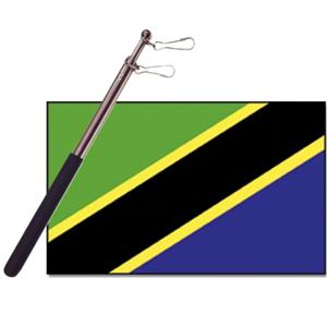 Landen vlag Tanzania - 90 x 150 cm - met compacte draagbare telescoop vlaggenstok - supporters