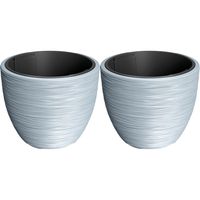 Plantenpot/bloempot Furu Stripes - 2x - buiten/binnen - kunststof - lichtgrijs - D40 x H40 cm