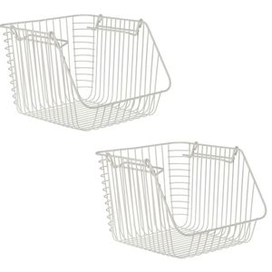 Set van 4x stuks witte opberg/opruim mandjes stapelbaar 29 x 27 x 21 cm