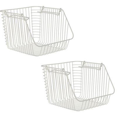 Set van 4x stuks witte opberg/opruim mandjes stapelbaar 29 x 27 x 21 cm