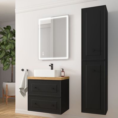 Muebles Renoir 60cm zwart badkamermeubel met waskom en ronde handgrepen zwart Muebles Renoir 60cm zwart badkamermeubel met waskom en ronde handgrepen zwart