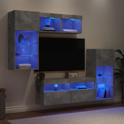 5-delige Tv-wandmeubelset met LED bewerkt hout betongrijs