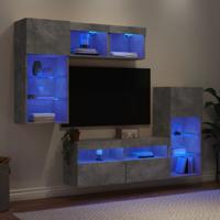 5-delige Tv-wandmeubelset met LED bewerkt hout betongrijs