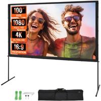 VEVOR Projectieprojectiescherm met standaard 100 inch HD 4K Outdoor Indoor Projectiescherm Snel opvouwbaar Draagbaar filmscherm 16:9 voor thuisbioscoop, camping en vrijetijdsevenementen Zwart