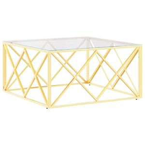 The Living Store Salontafel Goud - Roestvrij Staal - Gehard Glas - 80 x 80 x 40 cm