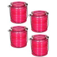 Citronellakaars - 4x - in roze geribbeld glas - 8 cm - insecten verjagen - buitenkaars