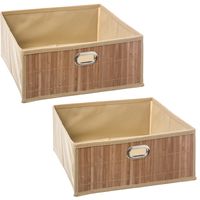 2x stuks opbergmand/kastmand 13 liter beige linnen/bamboe 31 x 15 x 31 cm