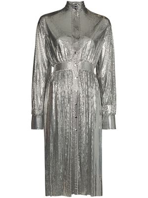 Rabanne robe brodée de sequins à col montant - Argent