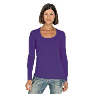 Lemon & Soda Bodyfit dames shirt lange mouwen - paars - Dameskleding basic t-shirts