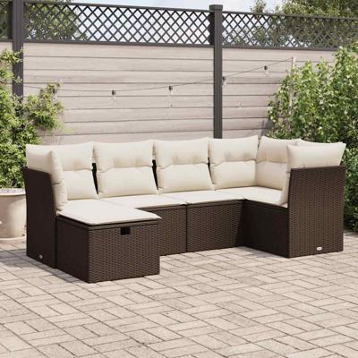 6-delige Loungeset met kussens poly rattan bruin